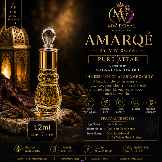 Introducing AMARQÉ Pure Attar by MW ROYAL – The Essence of Arabian Royalty