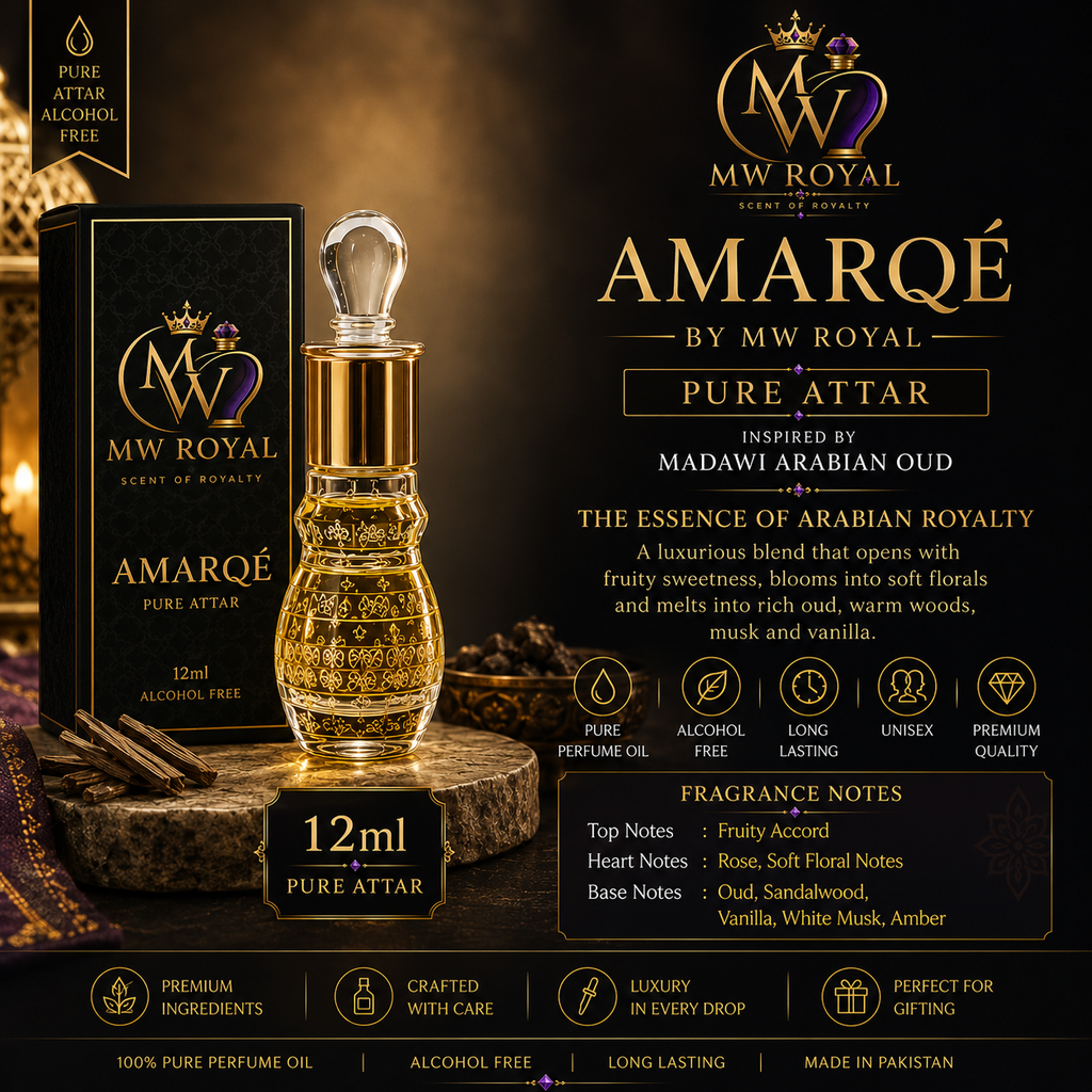 MW ROYAL AMARQÉ Pure Attar 12ml | Premium Arabian Perfume Oil | Alcohol Free | Long Lasting