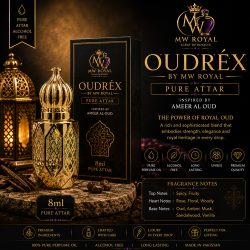 MW ROYAL OUDRÉX Pure Attar 8ml | Premium Arabian Perfume Oil | Alcohol Free | Long Lasting