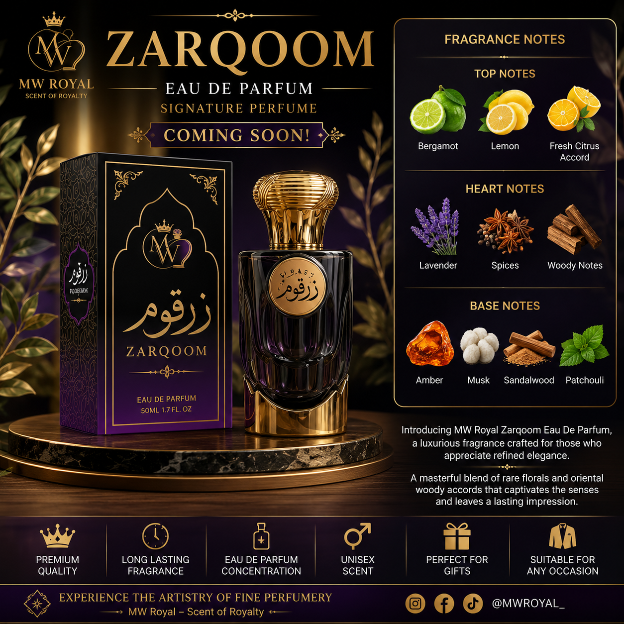 MW ROYAL Zarqoom Eau De Parfum – 50ml | Coming Soon | Premium Fragrance Pakistan