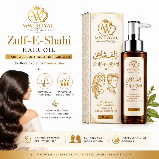 Zulf-E-Shahi Hair Oil 150ml by MW ROYAL with premium packaging for natural hair care and scalp nourishment